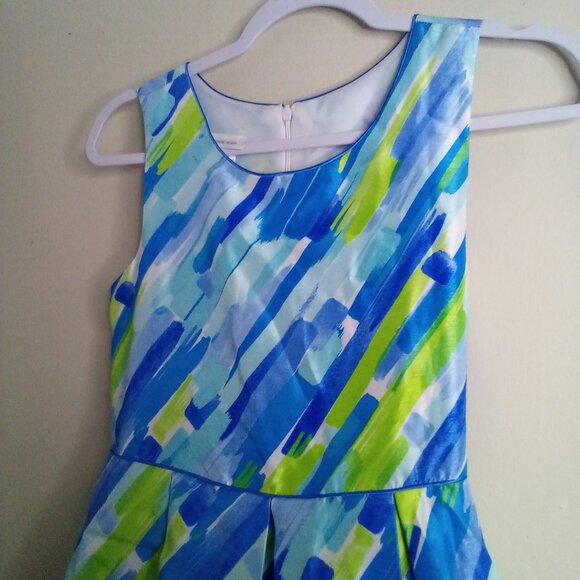 Bonnie Jean Dress Girls 16 Sleeveless Satin Pattern Blue Green - Picture 8 of 15